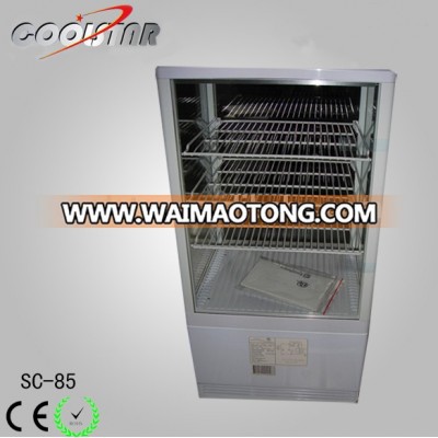 Perpendicular four glass refrigerator showcase