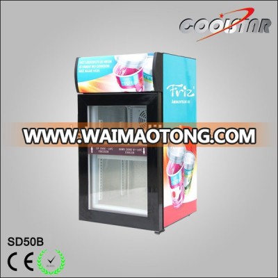 Small single glass door freezing display mini freezer with light box